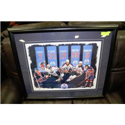 LARGE FRAMED MATTED BANNER PIC OF THE OILERS