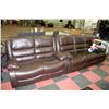Image 1 : BROWN LEATHERETTE RECLINING SOFA AND LOVE