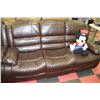 Image 2 : BROWN LEATHERETTE RECLINING SOFA AND LOVE