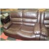 Image 3 : BROWN LEATHERETTE RECLINING SOFA AND LOVE