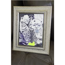 FRAMED PEN SKETCHED DEMON/SKELETON