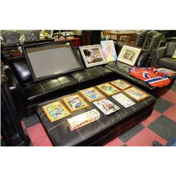 BLACK LEATHERETTE L SHAPE SECTIONAL WITH OTTOMAN