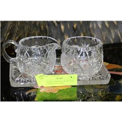 PINWHEEL CRYSTAL CREAM AND SUGAR SET ON A TRAY
