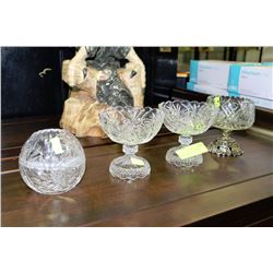 LOT OF 4 PINWHEEL CRYSTAL CANDY DISHES,1 WITH