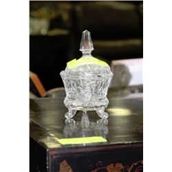 SMALL HAND CUT FOOTED CRYSTAL LIDDED SUGAR BOWL