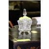 Image 1 : SMALL HAND CUT FOOTED CRYSTAL LIDDED SUGAR BOWL