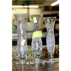 LOT OF 3 CRYSTAL VASES INCLUDING PINWHEEL