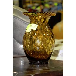 AMBER GLASS VASE WITH PINCHED EDGE TRIM