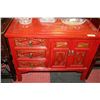 Image 1 : RED WOOD CARVED 3 DRAWER 2 DOOR CABINET