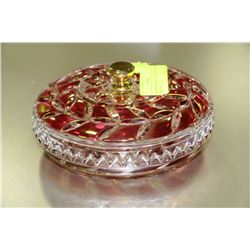 CRANBERRY CRYSTAL CANDY DISH WITH LID