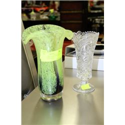 LOT OF 2 VASES INCL.1-GREEN/BLUE BASE & 1 PINWHEEL