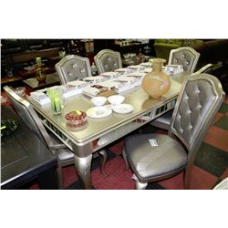 LARGE SILVERTONE KITCHEN TABLE WITH 1 ARMCHAIR