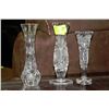 Image 1 : LOT OF 3 SINGLE FLOWER PINWHEEL CRYSTAL VASES