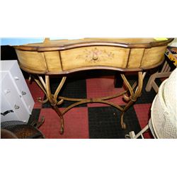 WROUGHT IRON CARVED SOFA/HALL TABLE WITH DRAWER