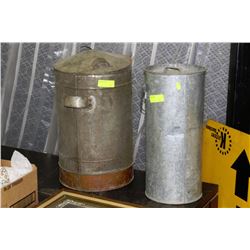 TWO ESTATE TIN BUCKETS WITH LIDS