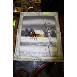 PAINTING OF BARNHOUSE IN WHITE FRAME