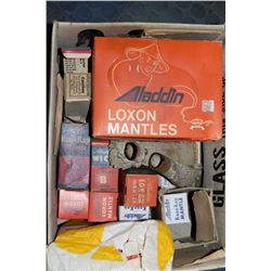 BOX OF ALADDIN OIL LAMP ACCESSORIES