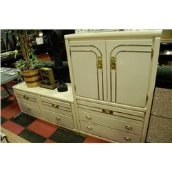 3 PC OFF WHITE ARMOIRE WITH 2 END TABLES
