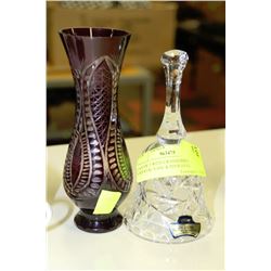 LOT OF 2 WITH CRANBERRY CRYSTAL VASE & PINWHEEL