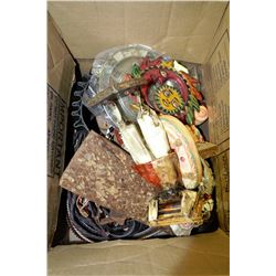 BOX OF ASSORTED ORNAMENTS ETC