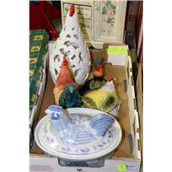 TRAY OF ROOSTER AND HEN DECOR