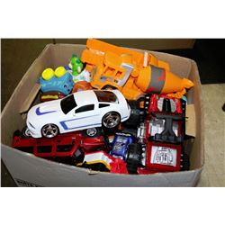 BOX OF BOYS CARS INCL. GRAVE DIGGER, TRACTORS