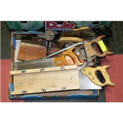 TRAY OF HAND SAWS AND MITRE SAW BOXES