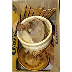 BOX OF HANDMADE WOODEN ART  ITEMS