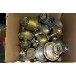 ESTATE BOX OF OIL AND HURRICANE LANTERN BASES