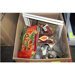 ESTATE BOX OF MISC WITH LANTERN SHADES