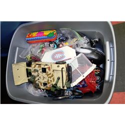 TOTE FULL OF BOYS COLLECTIBLES INCL.SPIDERMAN CAR,