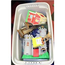TOTE WITH CHILDRENS TOYS INCL.FISHER PRICE BARN,