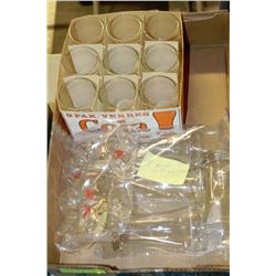 FLAT OF SMALL COLA GLASSES & VINTAGE ALCB DRAFT