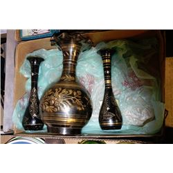 FLAT OF BRASS VASES FROM INDIA