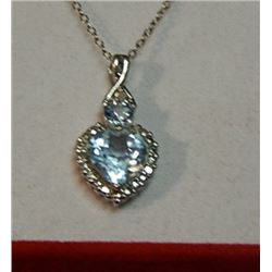 NECKLACE - 2.5CT DOUBLE HEART FACETTED BLUE TOPAZ & DIAMOND ACCENT NECKLACE - SET IN STERLING SILVER