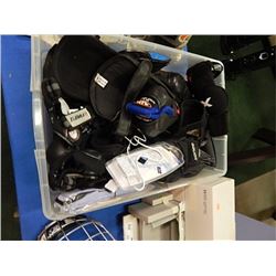 BIN OF HOCKEY GEAR