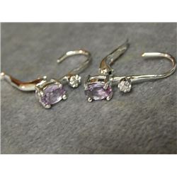 EARRINGS - NEW AMETHYST AND DIAMOND LEVER BACK EARRINGS IN STERLING SILVER SETTING -1.10 CT - INCLUD