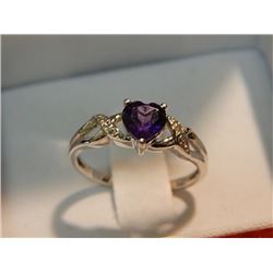 RING - HEART FACETED AMETHYST AND DIAMOND IN 10K WHITE GOLD SETTING - CLASSIC DESIGN - RETAIL ~$525