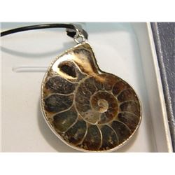 NECKLACE - GENUINE AMMONITE PENDANT ON ROPE WITH STERLING SILVER ACCENT -RETAIL ~$125