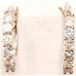 STERLING SILVER SIMULATED AQUAMARINE HOOP EARRINGS