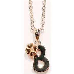 RHODIUM PLATED STERLING SILVER DIAMOND 'B' PENDANT