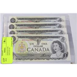 1973 $1 CANADIAN UNC CONSECUTIVE S/N X4
