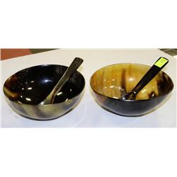2 SETS OF BOWL/SPOON MADE FROM ANIMAL HORN