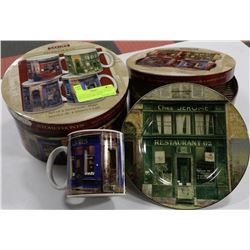 LOT OF 2 SAKURA DESERT PLATES AND STONEWARE MUGS