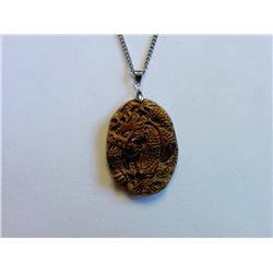 NATURAL TIGERS EYE DRAGON CARVED PENDANT ON