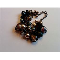 MURANO GLASS AND METAL TONE CHARM BRACELET