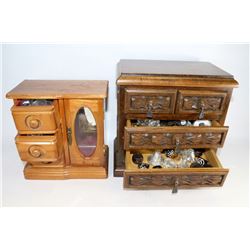 TWO VINTAGE HARDWOOD JEWELLERY BOXES WITH