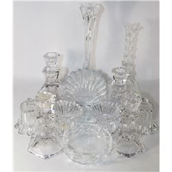 BOX WITH ASSORTED CRYSTAL CANDLE HOLDERS