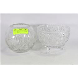 PINWHEEL FOOTED CRYSTAL DISH AND ROSE BOWL