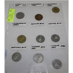 PAGE OF 9 ASSORTED COMMEMORATIVE COINS